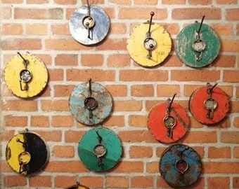 Coat hooks made from old oil barrels, metal wall hooks, hallway coat rack, upcycled furniture, industrial design, rustic hallway coat rack