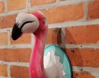 Wandhaken FLAMINGO aus Metall, Flurgarderobe, Garderobenhaken, Schlüsselbrett, Afrika Dekoration, Tier Wandhaken, Metalldeko, handbemalt