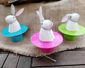 BUNNY in the hat, funny Easter decoration made of metal, sweet Easter decoration, rabbit figures, Easter bunny, Easter nest, Easter gift, colorful Easter decoration