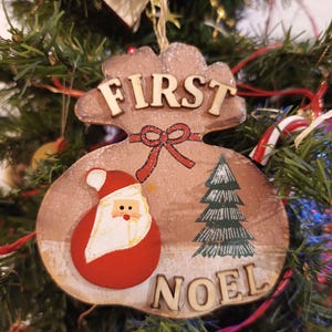 Christmas pendant made of wood FIRST NOEL, gift tag, tree decoration, baby&#39;s first Christmas, Christmas tree, Christmas tree decoration, birth