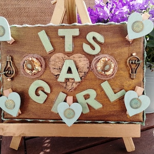 Babyparty, Leinwand ITS A GIRL mit Holzklammern für Geldscheine und oder kleine Botschaften, Handmade Geschenk, Schwangerschaft, erstes Kind
