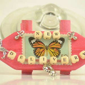 Babyparty Pullerparty Geschenk Magnet NEW DELIVERY aus Holz, Geschenkidee für werdende Eltern, Geschenk Mutter, Geldgeschenk Verpackung