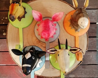 Wandhaken Tiere vom Bauernhof, witzige Kleiderhaken aus Metall für Kinder, Geschenkidee Geburt, werdende Eltern, Schwein, Kuh, Ziege, Pferd