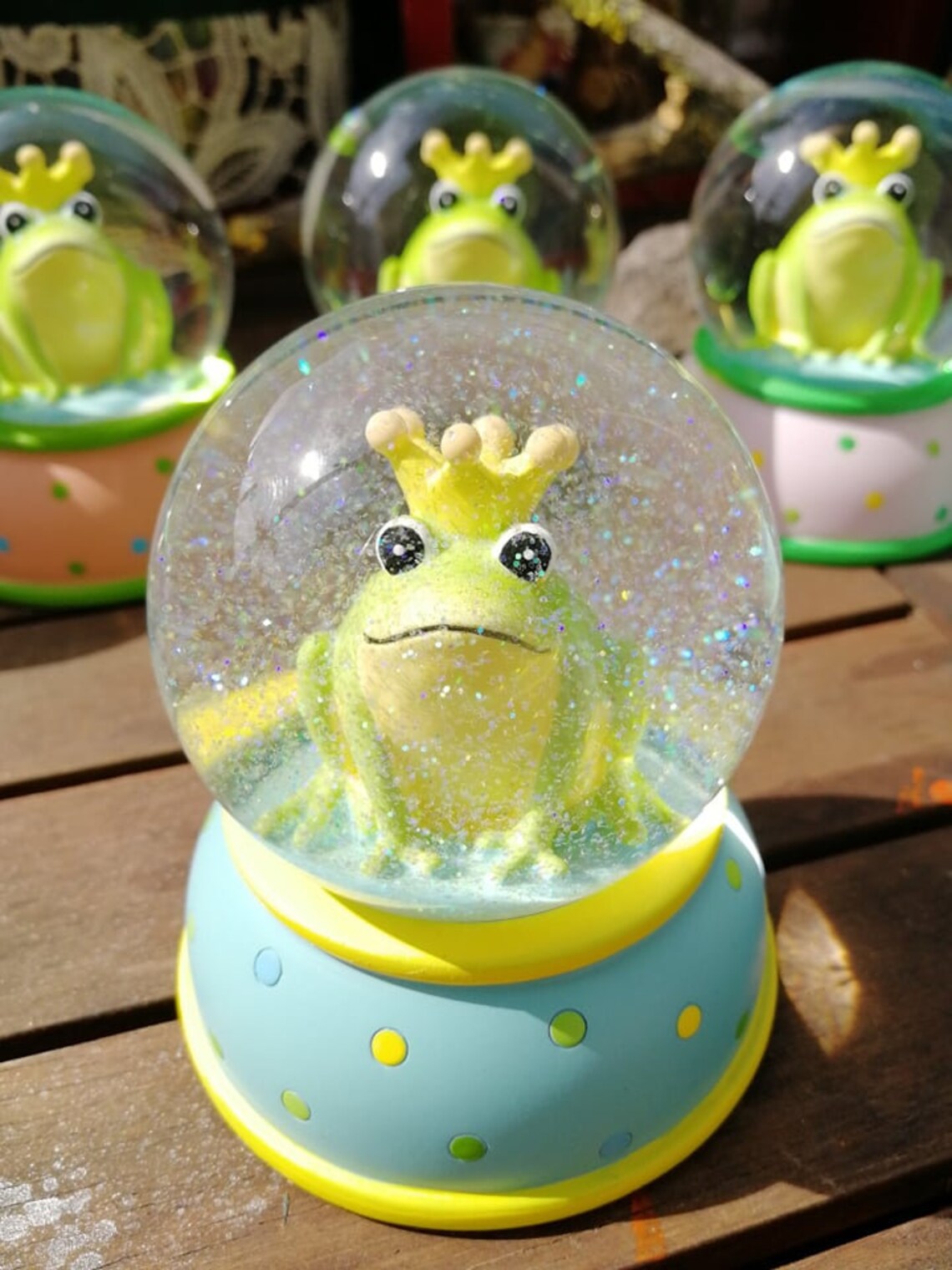 Snow globe FROG KING great snow globe with dotted pedestal Etsy