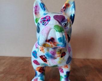 Funny French Bulldog money box made of ceramic, designed using napkin technology, unique, French Doggie, housewarming gift idea, money gift