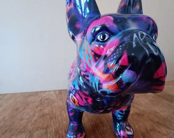 Funny French Bulldog money box made of ceramic, designed using napkin technology, unique, French Doggie, housewarming gift idea, money gift