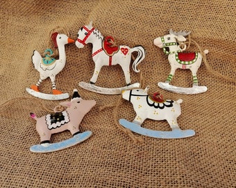 Décorations de sapin de Noël, pendentif d’animal en métal mignon, décorations de Noël, décorations d’arbre de Noël, pendentifs cadeaux, rennes, cochon, ours, oie