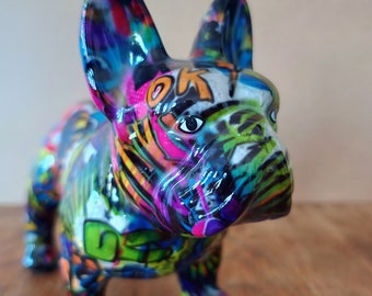 Funny French Bulldog money box made of ceramic, designed using napkin technology, unique, French Doggie, housewarming gift idea, money gift