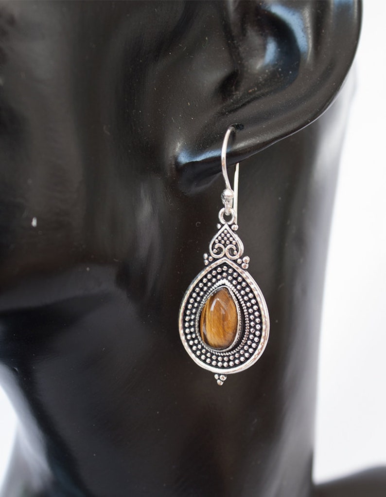 White Brass Boho Earrings, Bohemian Earrings, Gemstone Earrings