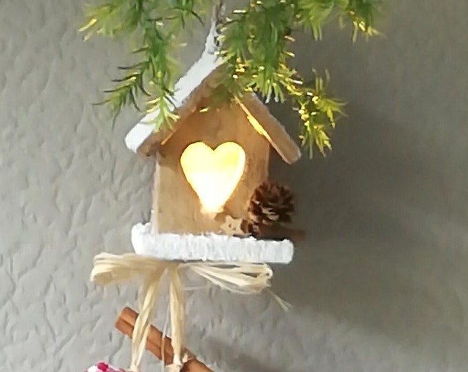 Christmas decoration cottage - hearts red-white-nature