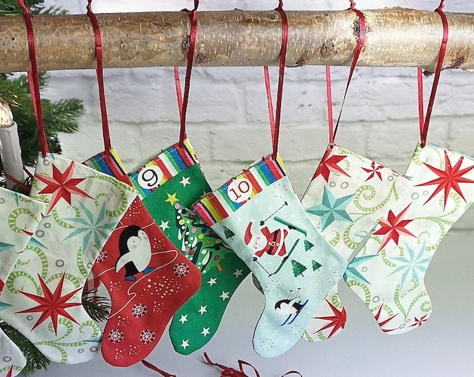 Advent calendar colorful boots, socks, bags made of beautiful printed cotton fabrics, washableAdvent calendar to fill