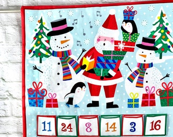 wunderschöner Adventskalender Weihnachtsmann, Adventskalender für Kinder. Adventskalender Schneemann, Adventskalender aus Stoff bunt - rot