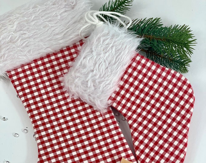 Santa stocking, Santa boot red and white, Santa bag, Santa sock, Santa gift, Santa boot to fill, Christmas decoration