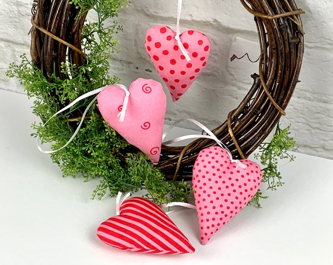 Fabric hearts pink red, hearts, decorative hearts, decoration, door wreath, window decoration, gift tag, table decoration, gift, souvenir, Easter decoration,