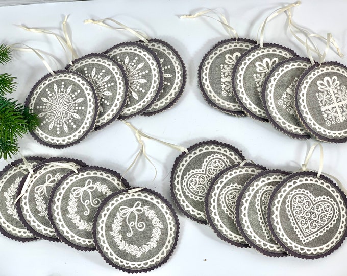 A decorative Christmas tree pendant in grey-cream fabric, Christmas tree decorations, tree decoration balls, Christmas decorations, Christmas decorations, Christmas tree