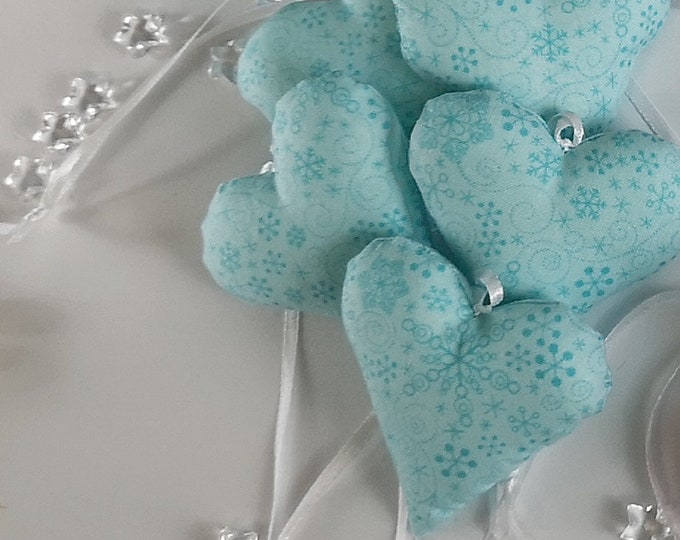 Fabric hearts - hearts - decorative hearts blue, tree decorations, Christmas decorations, door wreaths, window decorations, gift tags, table decorations, Christmas tree decorations