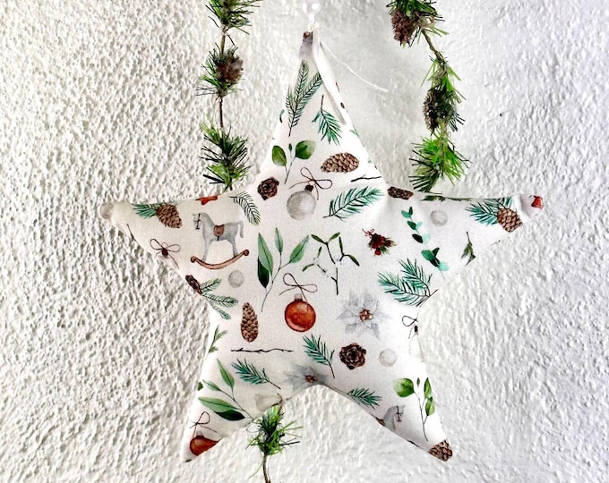 large XXL star beige-red-green fir branch made of fabric, fabric stars, stars made of fabric, star, deer, poinsettia