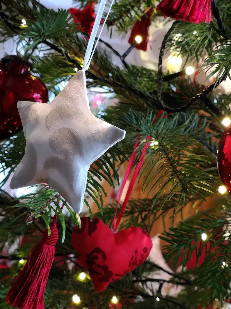 12 stars Christmas tree decorations made of fabric red and white, Christmas decoration, stars for Advent calendar, Advent wreath, gift tags, fabric tags image 3