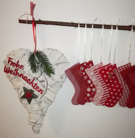 Geflochtenes Herz Weihnachtsdeko Rot Weiß Natur