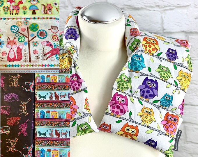 Heat cushion, rapeseed cushion, neck pillow, free choice of pattern, owls, cats, forest animals, garden,