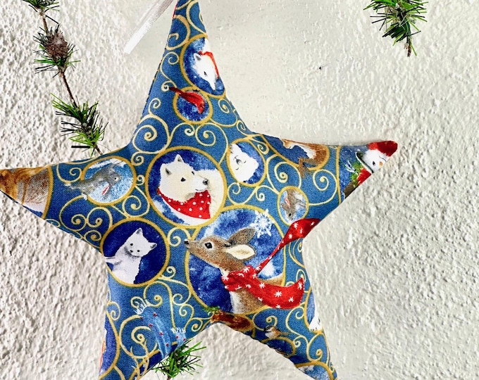 large XXL star blue-red made of fabric, fabric stars, stars made of fabric, star, deer, reindeer, sleigh, polar bear, fox, deer, Christmas decoration