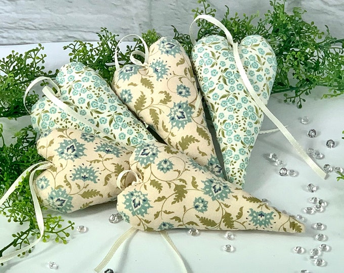 Fabric hearts turquoise - cream, hearts, decorative hearts, decoration, door wreath, window decoration, gift tag, table decoration, birthday present, souvenir