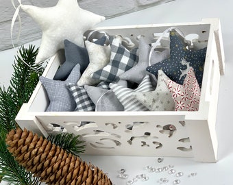 A star grey-white cream-white choice of fabric, fabric stars, fabric stars, Christmas decoration, sewn stars, star, deer, reindeer