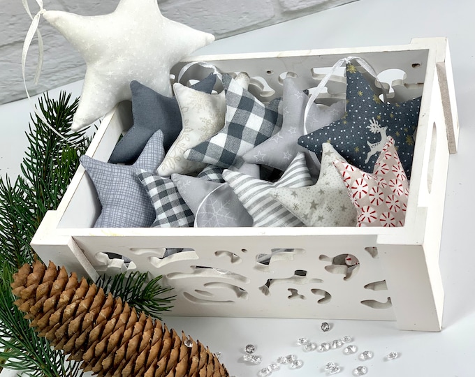 A star grey-white cream-white fabric choice, fabric stars, stars made of fabric, Christmas decoration, sewn stars, star, deer, reindeer