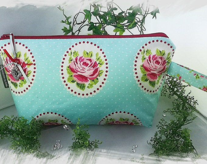 makeup bag, travel first aid kit in leather/fabric mix