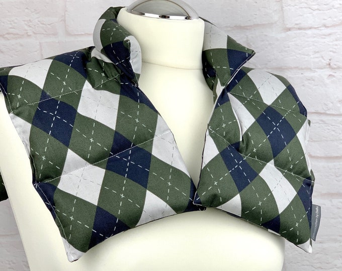 Rapeseed pillow, neck pillow, heat pad, blue-green check, Christmas gift for women, Christmas gift for men
