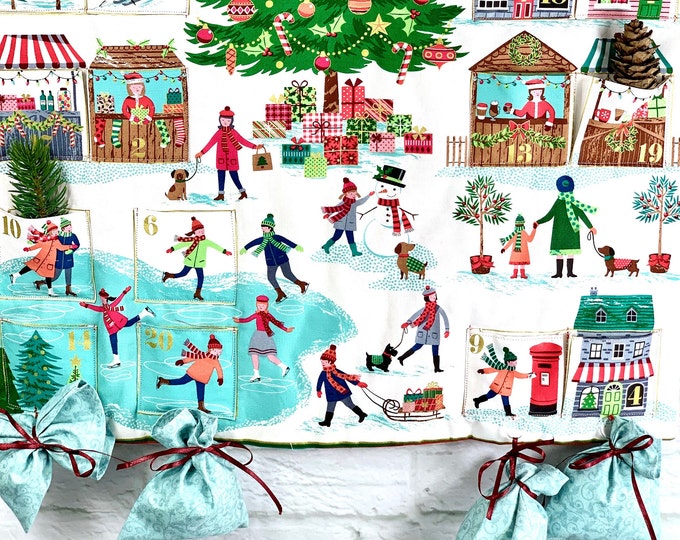 Advent calendar Christmas village winter sports, Advent calendar children, Advent calendar adults, Advent calendar fabric, Advent calendar to fill