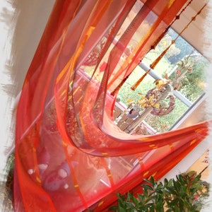 Deko Gardinen Stoff Flächenvorhang orange lila gestreift, Kinderzimmergardinen, Vorhang für Mädchenzimmer, Gardinenstoff selber nähen Bild 5