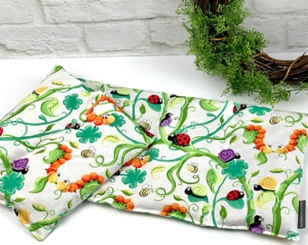 Heat pillow or cold therapy, rapeseed pillow, neck cushion, heat pillow, fabric floral, fabric birds, fabric green, fabric garden friends