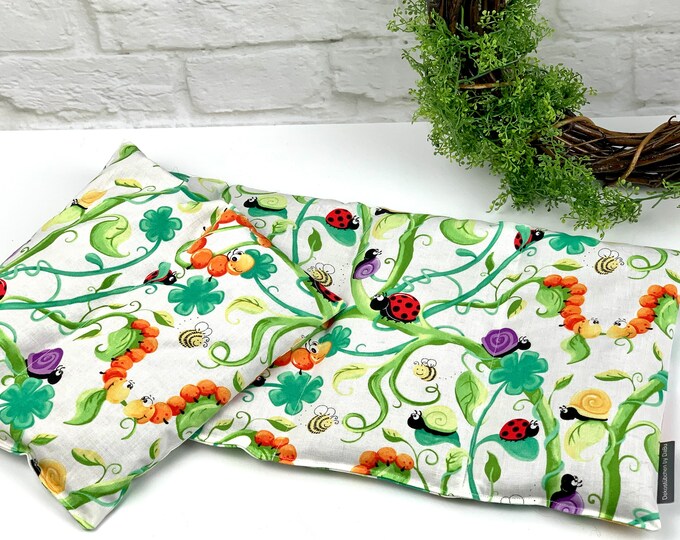 Heat pad or cold therapy, rapeseed pillow, neck pillow, heat pad, fabric floral, fabric birds, fabric green, fabric garden friends