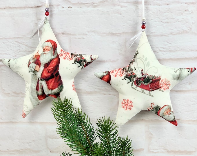 A large XXL star Santa Claus red and white made of fabric, fabric stars, stars made of fabric, sewn stars, star, deer, reindeer, sleigh