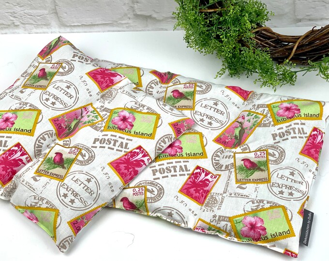 Heat pad or cold therapy, rapeseed pillow, neck pillow, heat pad, floral fabric, bird fabric, green fabric, stamp fabric