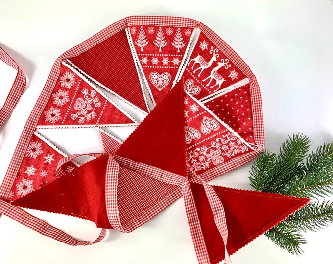 XXL Christmas pennant chain made of fabric felt a must for every Christmas decoration red-cream-white fabric felt, deer, hearts, stars, snowflakes