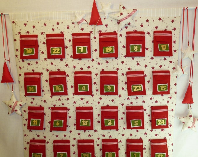 Advent calendar bag - bag - stars redAdvent calendar to fill