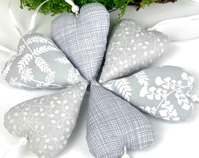 Fabric hearts grey, hearts, decorative hearts, decoration, door wreath, window decoration, gift tag, table decoration, gift, souvenir, Easter decoration,