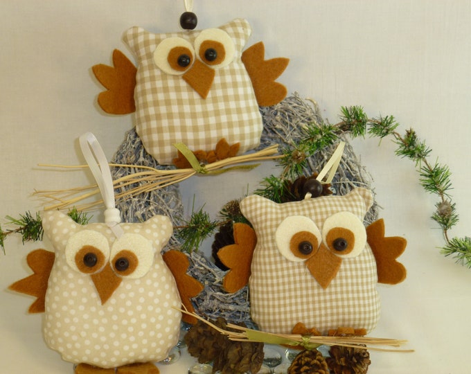 cute owl white-beige large checked, autumn decoration, autumn, window decoration, table decoration, souvenir, gift