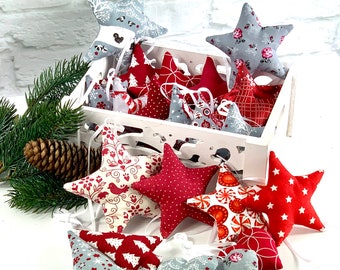 A red-white-grey fabric star tree Choice of fabric, fabric stars, fabric stars, stars for decoration, sewn stars, star, deer