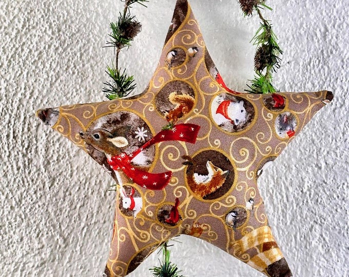 large XXL star beige-red made of fabric, fabric stars, stars made of fabric, star, deer, reindeer, sleigh, polar bear, fox, deer, Christmas decoration