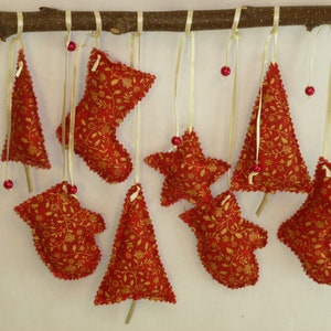 12 stars Christmas tree decorations made of fabric red and white, Christmas decoration, stars for Advent calendar, Advent wreath, gift tags, fabric tags image 10