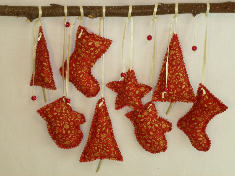 12 stars Christmas tree decorations made of fabric red and white, Christmas decoration, stars for Advent calendar, Advent wreath, gift tags, fabric tags image 10