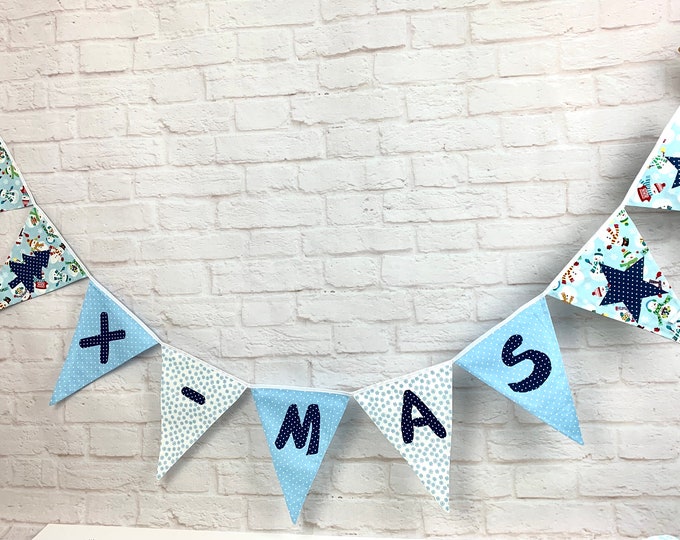 Pennant chain Christmas X-MAS blue - white Christmas decoration