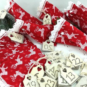 12 stars Christmas tree decorations made of fabric red and white, Christmas decoration, stars for Advent calendar, Advent wreath, gift tags, fabric tags image 7