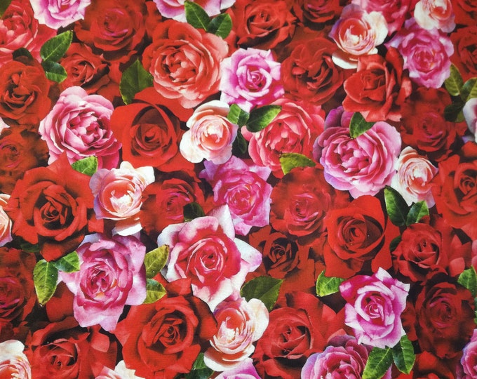 Patchwork fabric digital print roses, cotton, roses, flowers, romantic, wedding