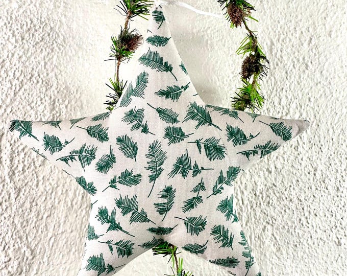 large XXL star beige-green fir branches made of fabric, fabric stars, stars made of fabric, star, deer, fir tree, forest