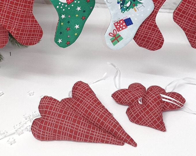 Fabric hearts - hearts - decorative hearts red - white, decorative door wreath, window decoration, gift tag, table decoration, birthday gift