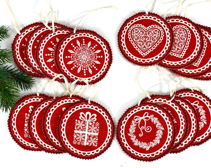 A decorative Christmas tree pendant red-cream fabric choice, Christmas tree decorations, tree decoration balls, Christmas decoration, Christmas decorations, Christmas tree